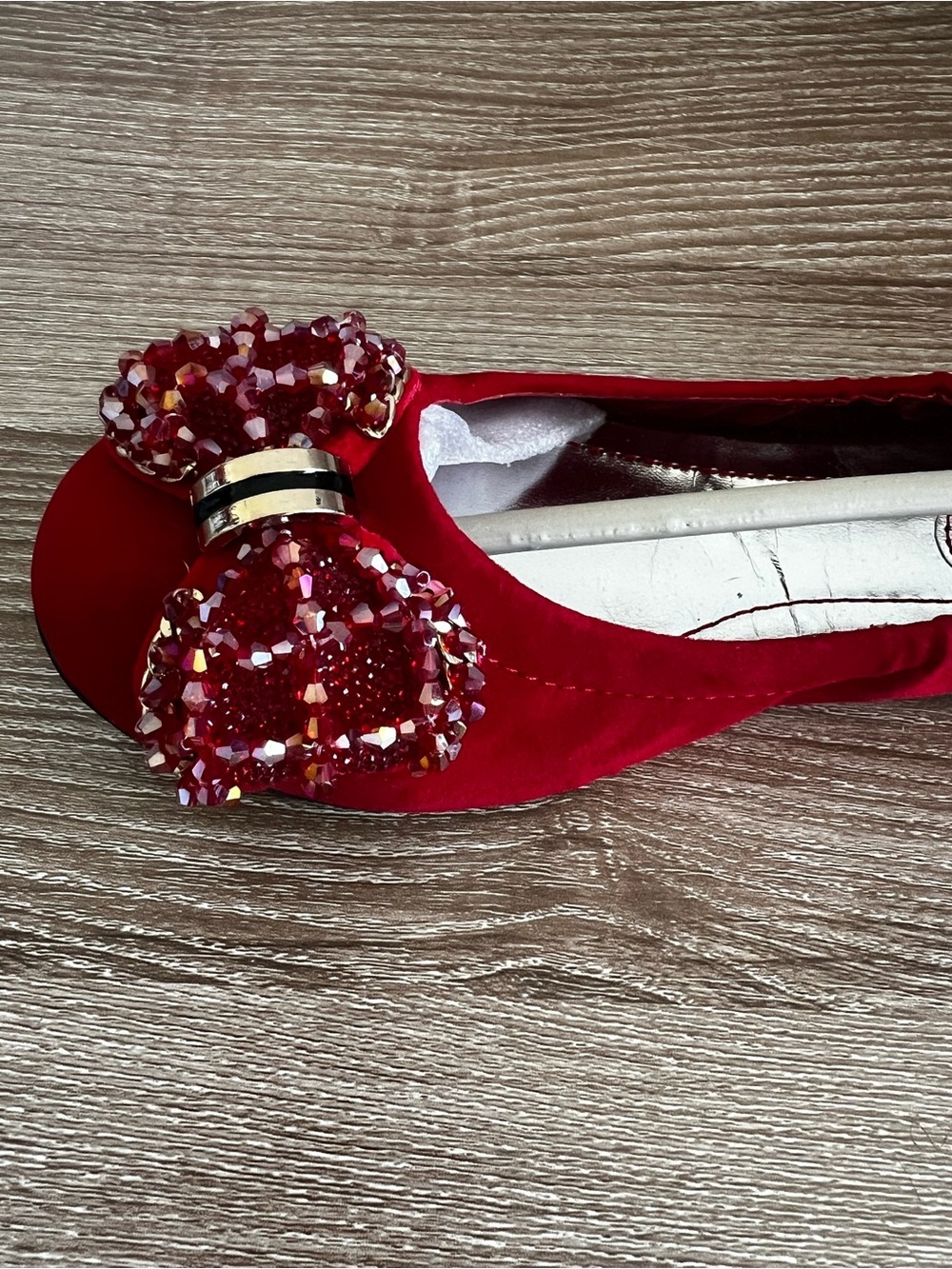 Girls Red Sparkle Ballet Flat with Decorative Heart - Picture 5 of 8
